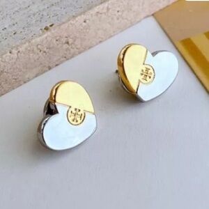 Tory Burch Two-Tone Puzzle Heart  Earrings